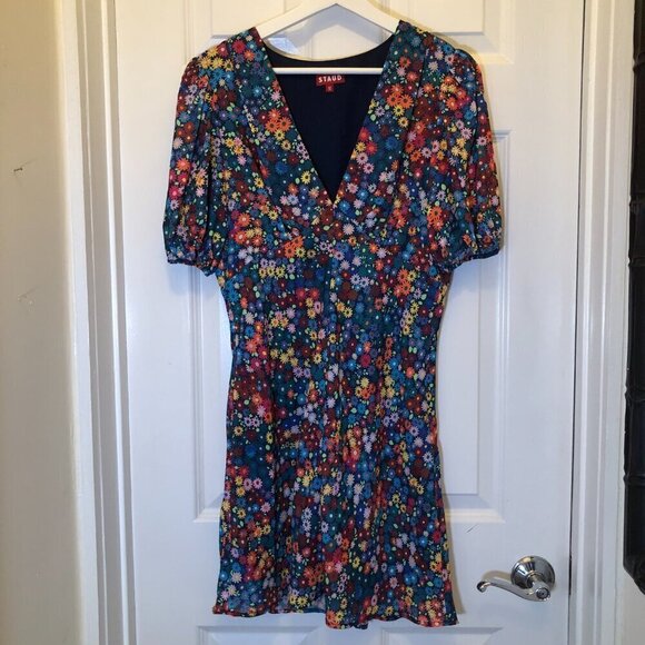 STAUD Milla Floral-Print Crêpe de Chine Minidress Size 10 (runs small) EUC - Picture 8 of 10
